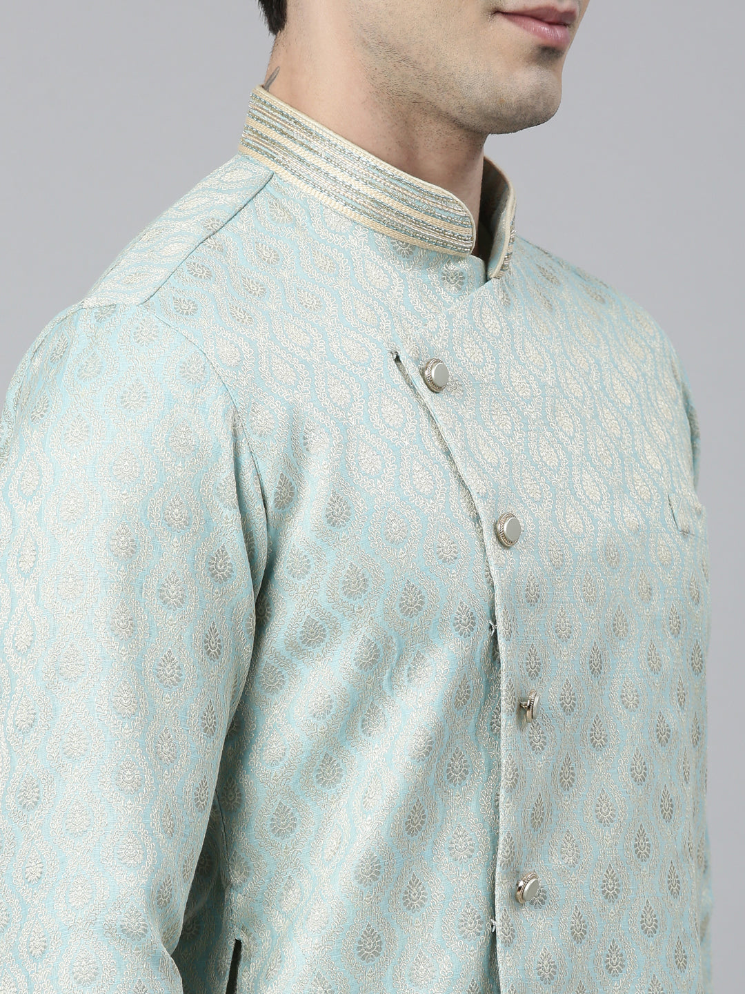Sky Blue Brocade Silk Kurta Set