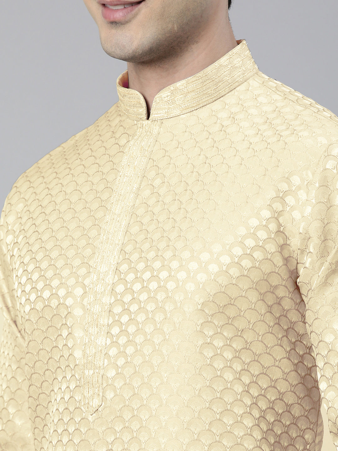 Cream Scallop Premium Self- Design Kurta Set
