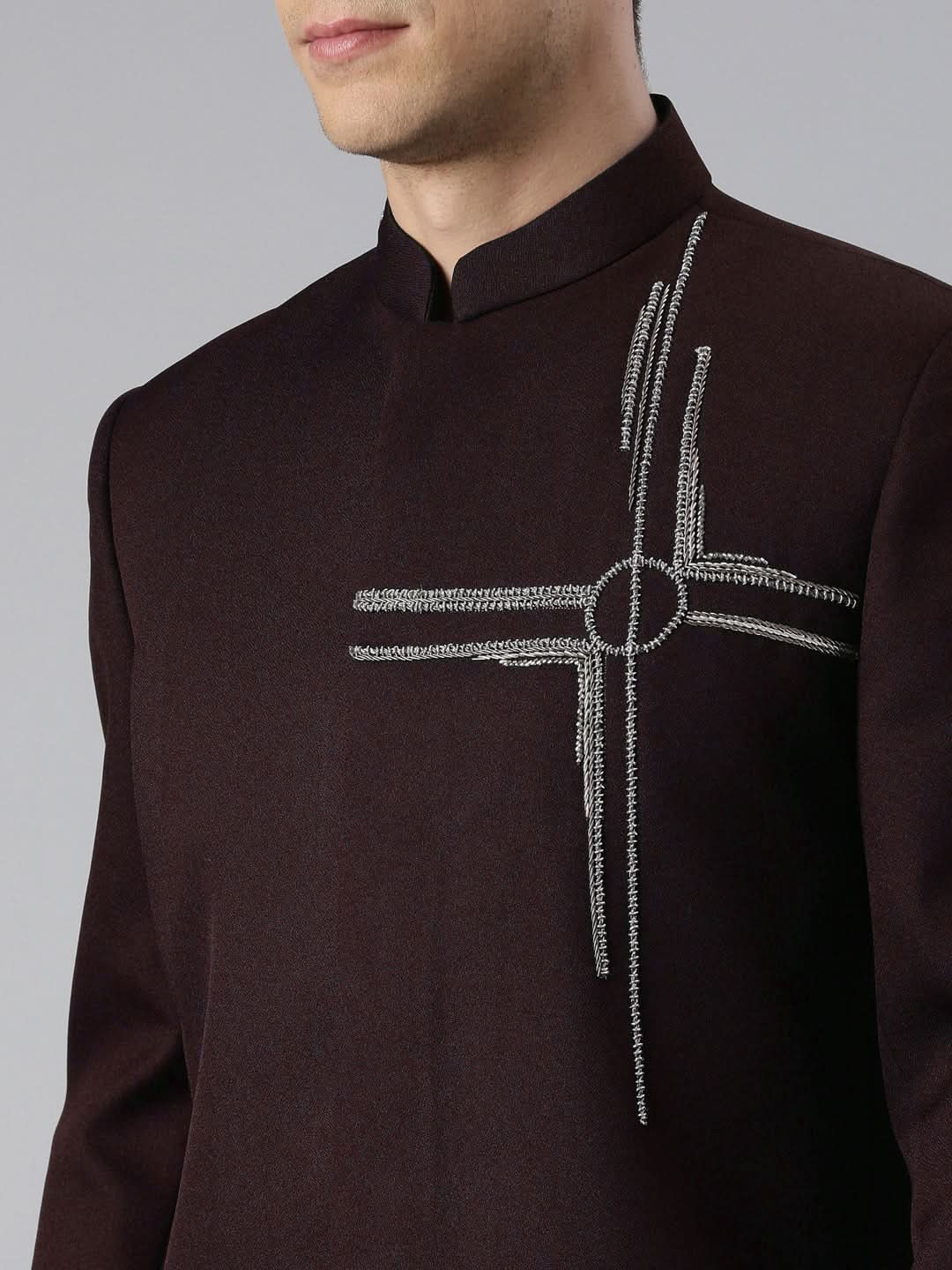 Wine Embroidered Bandhgala