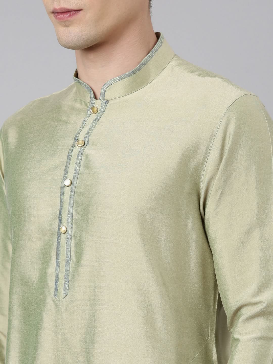 Lime Green Blue Jacquard Quilted Jacket With Green Short Kurta