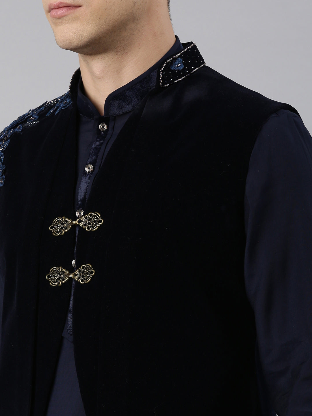 Navy velvet Layered Jacket Set