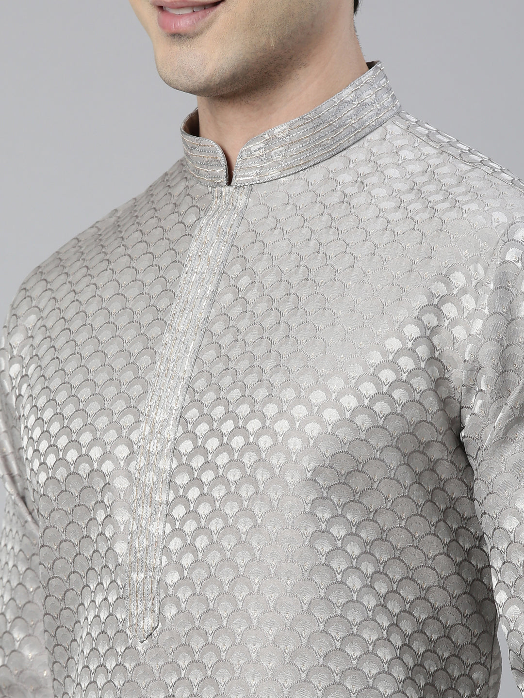 Grey Scallop Premium Self- Design Kurta Set