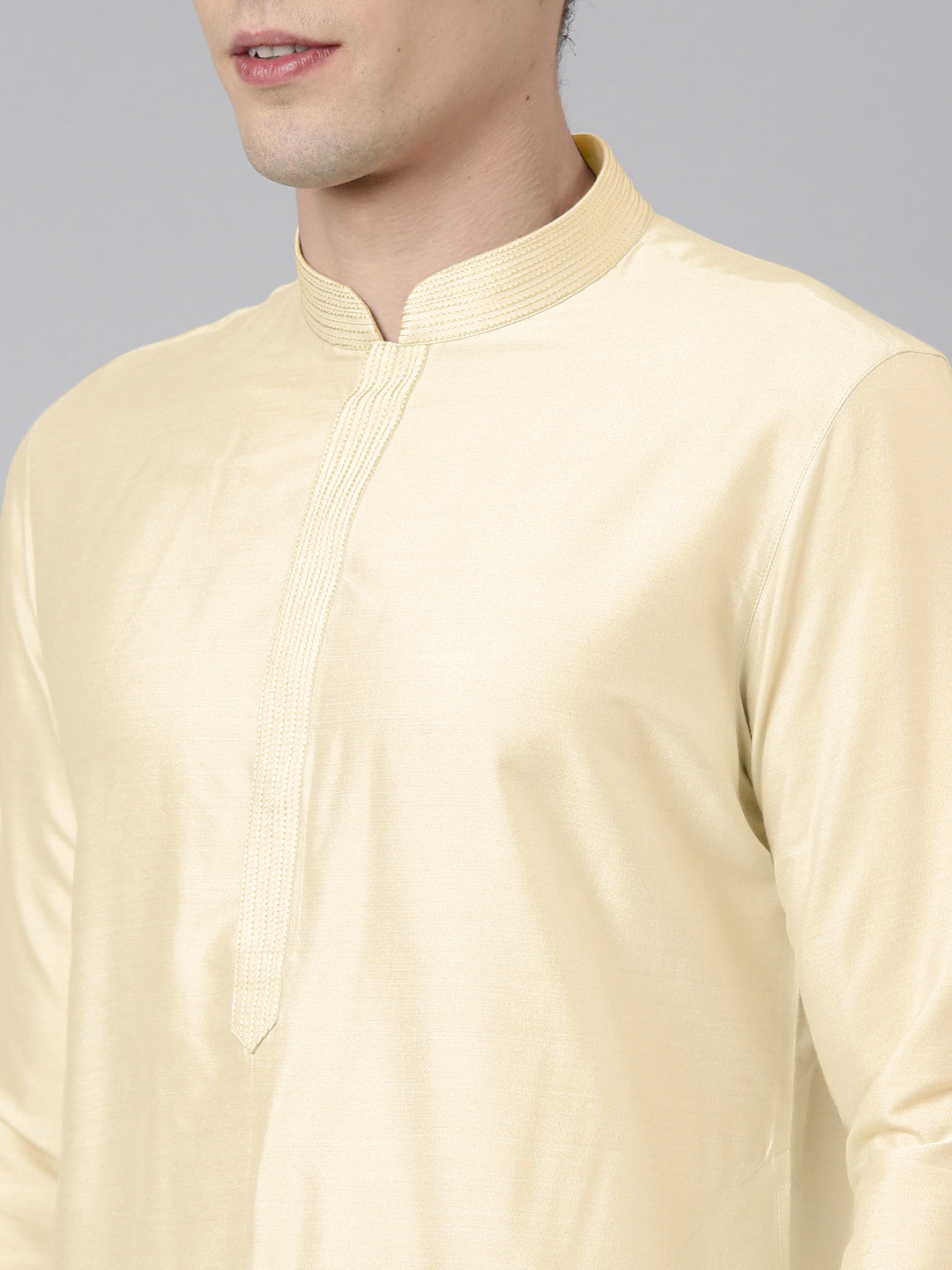 Gold Printed Lapel Style Jacket With Beige Gold Kurta
