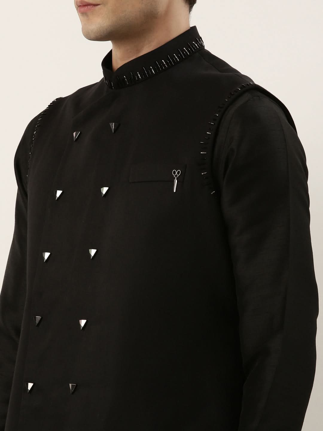 Black Embroidered Jacket Kurta Set