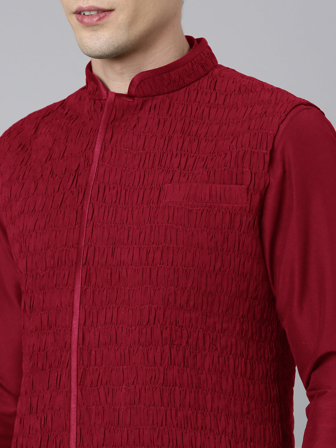 Maroon Ruching Jacket Kurta Set