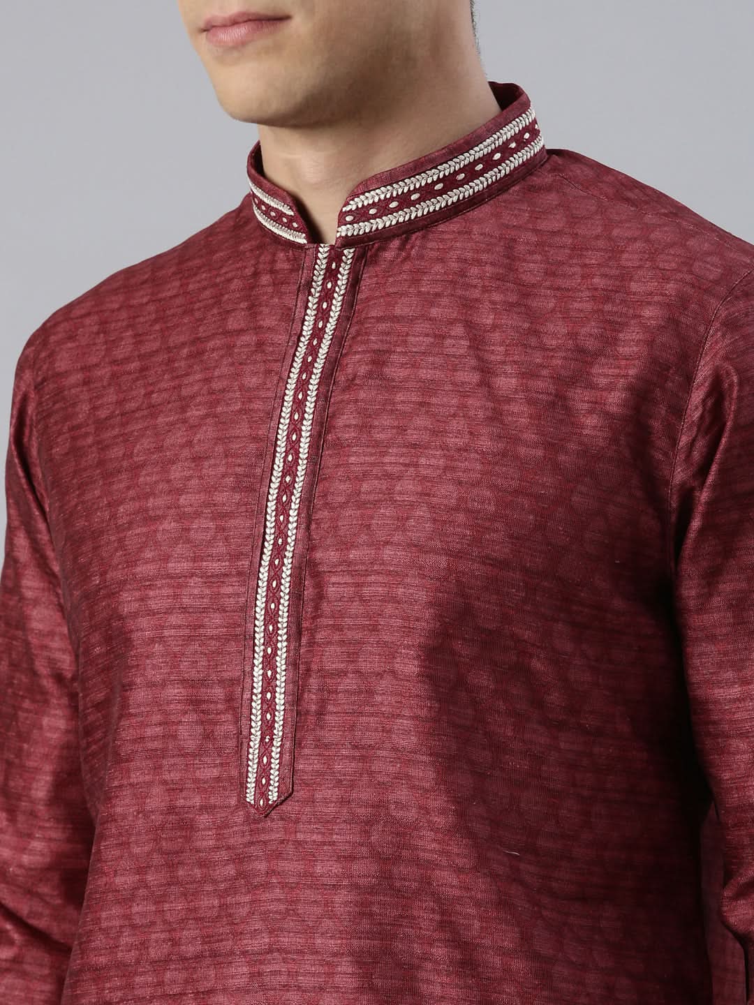 MAROON COTTON PRINTED KURTA SET