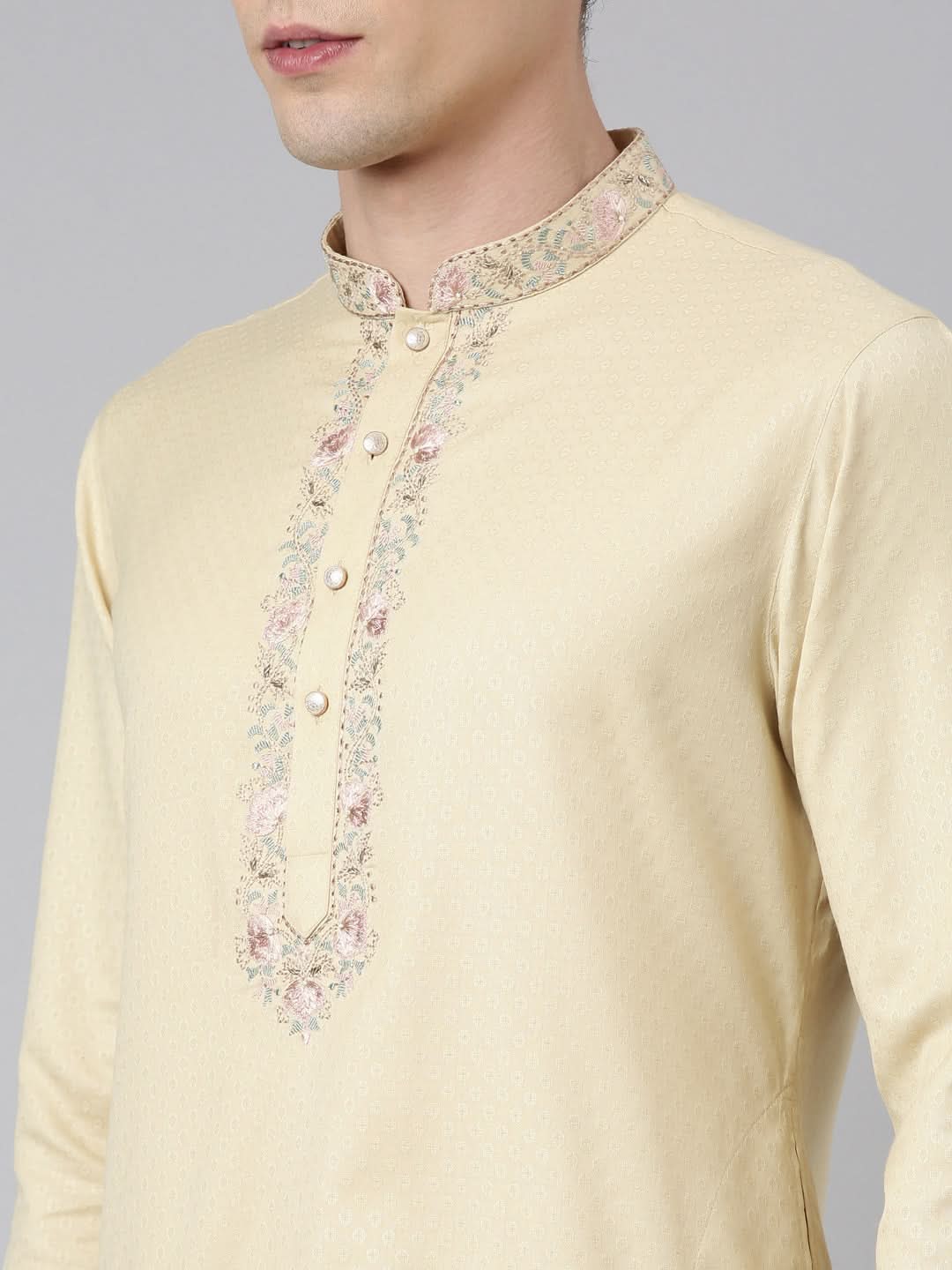 Beige Embroidered Kurta Set