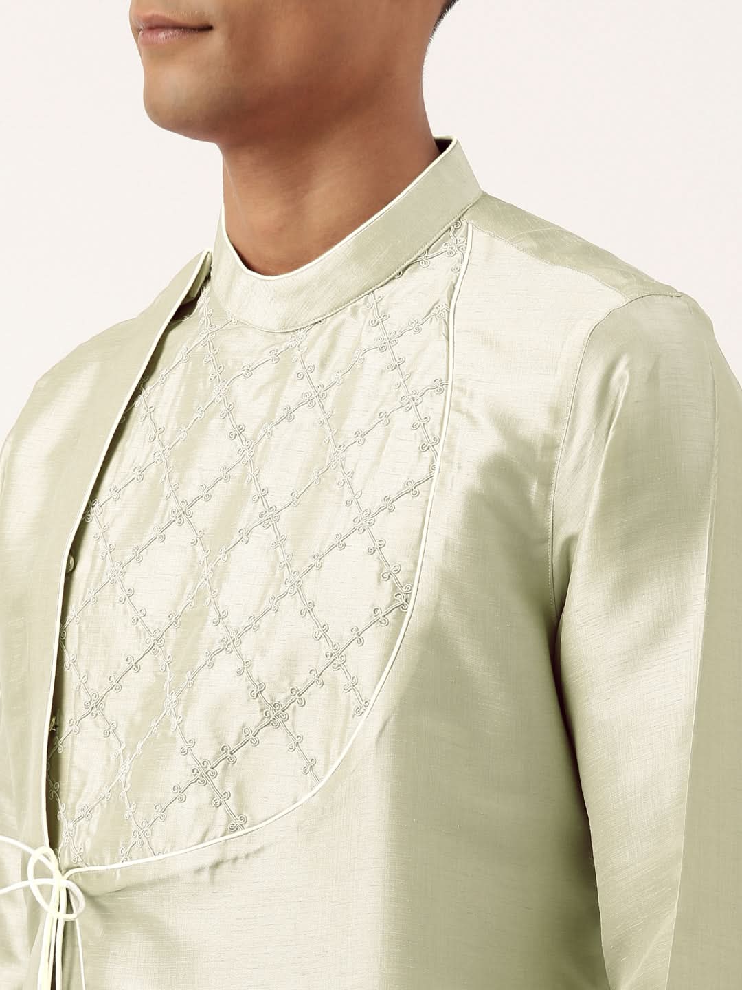 Pistachio Green Embroidery Angrakha Kurta Set