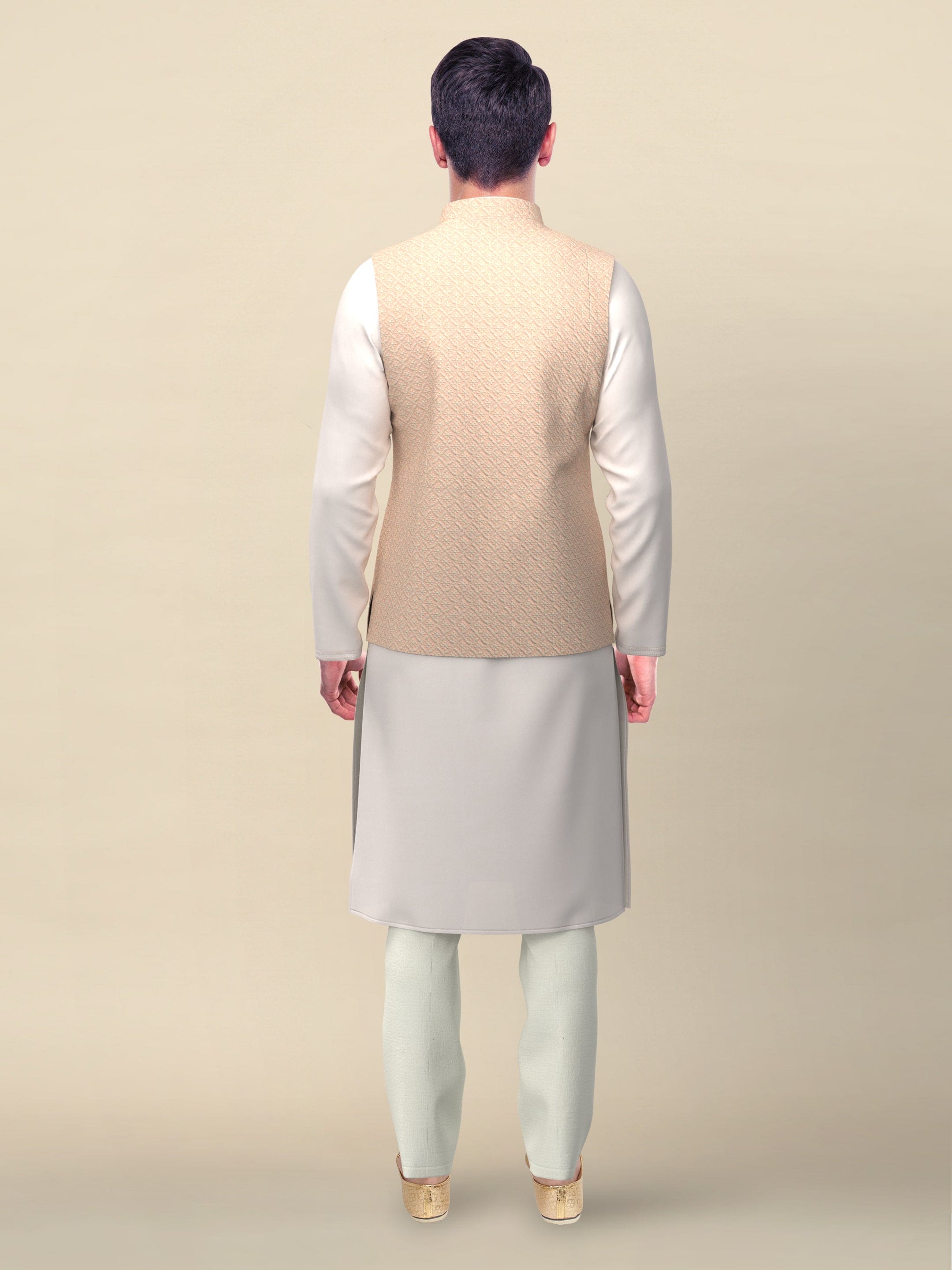 Light Peach chikankari Jacket kurta Set