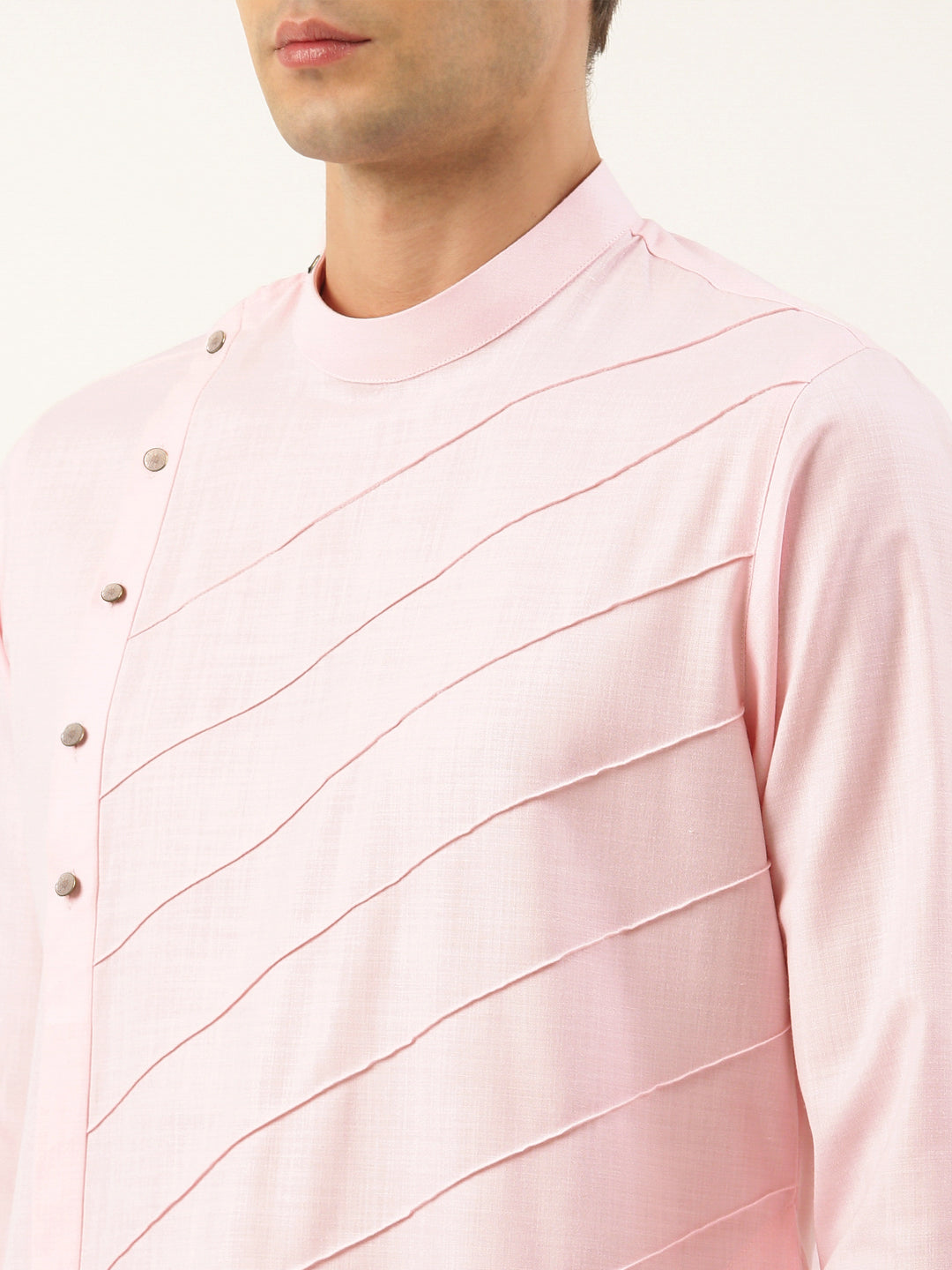 Light Pink Pintux Cotton Side Open Kurta Set