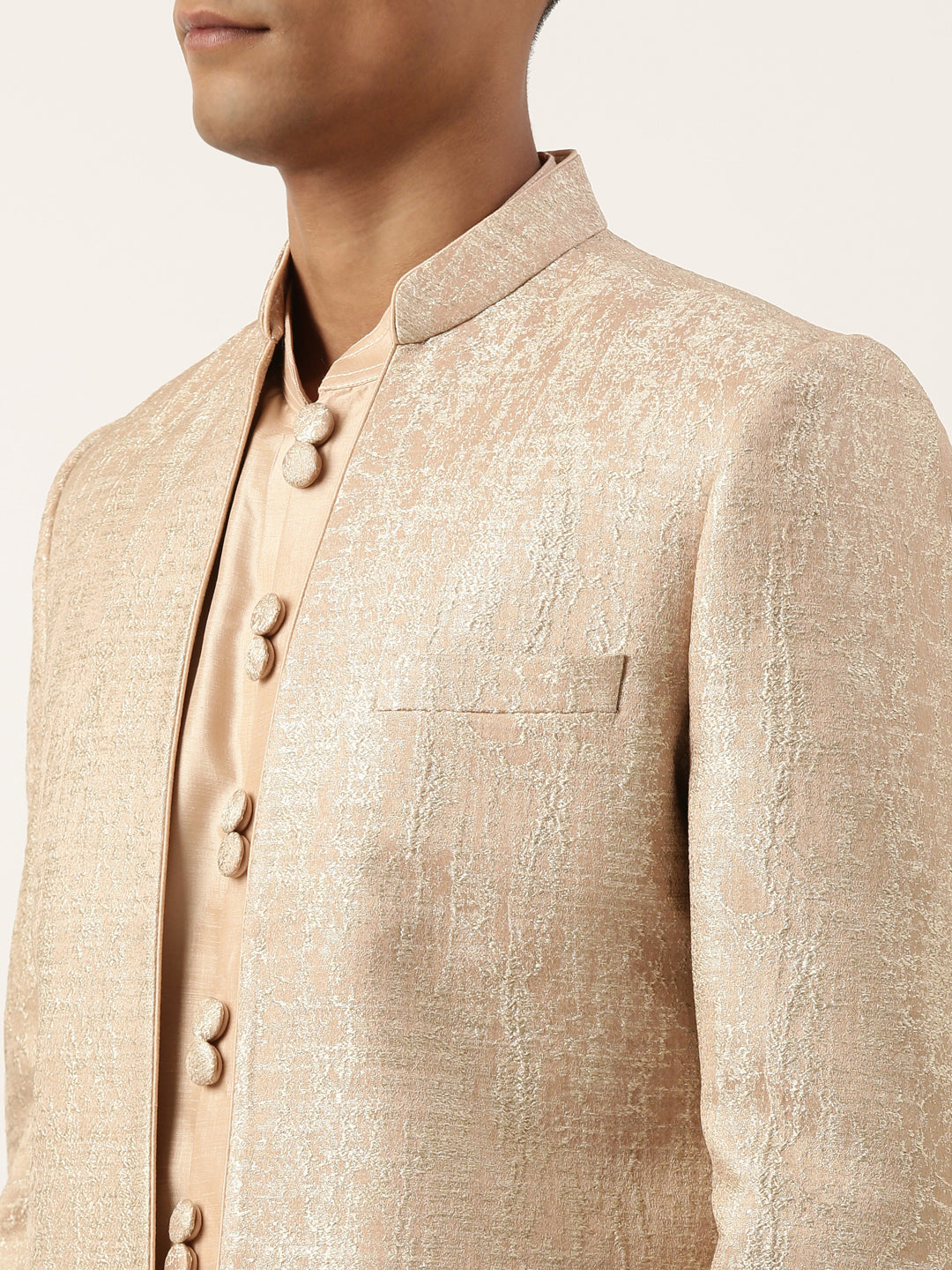 Peach Jacquard Indowestern Set