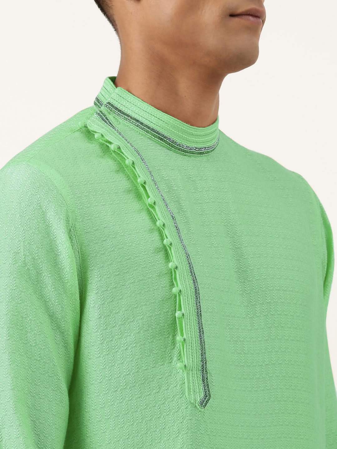 GREEN JACQUARD ANGRAKHA KURTA