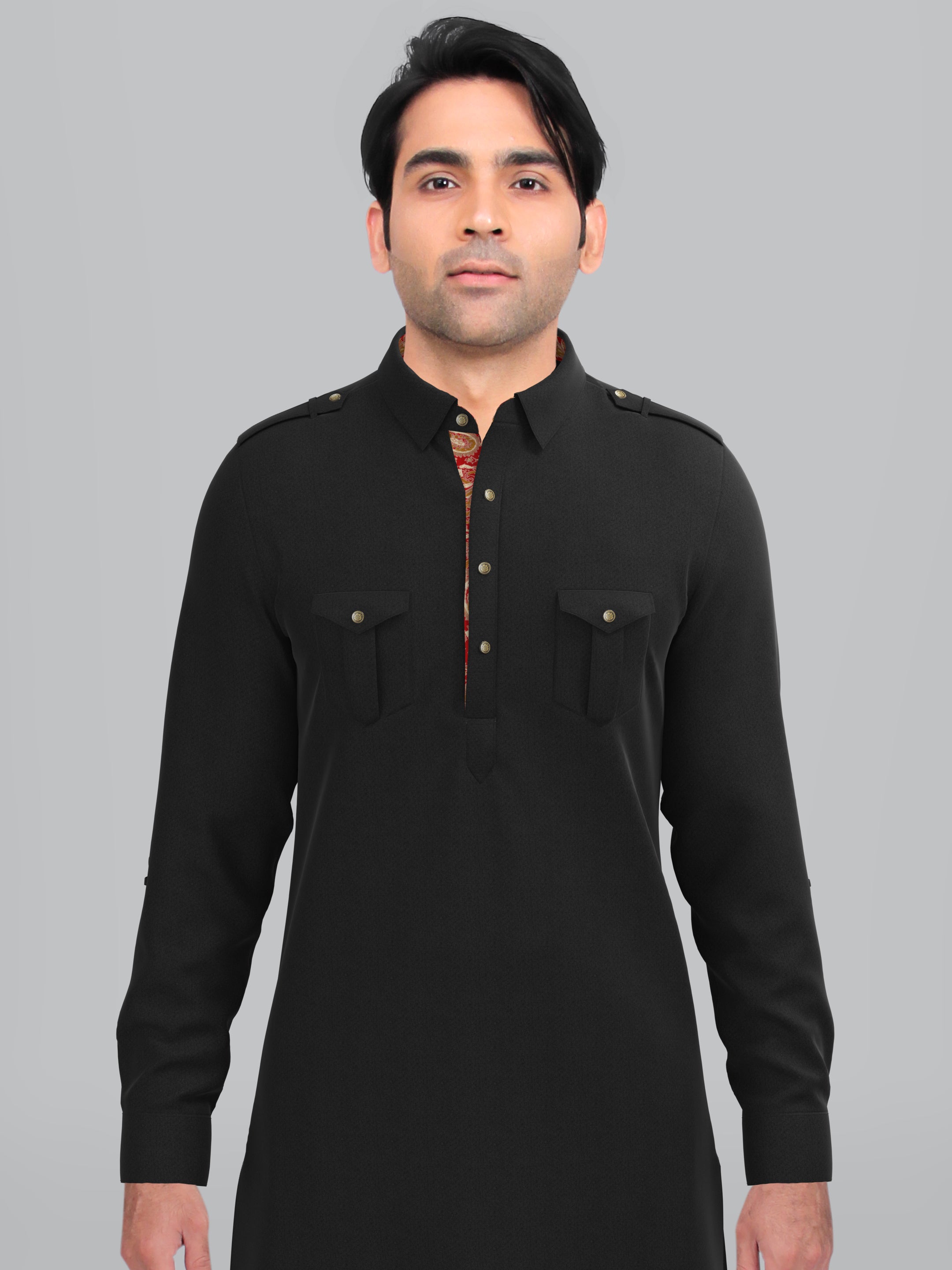 Black Jacquard Pathani Kurta Set