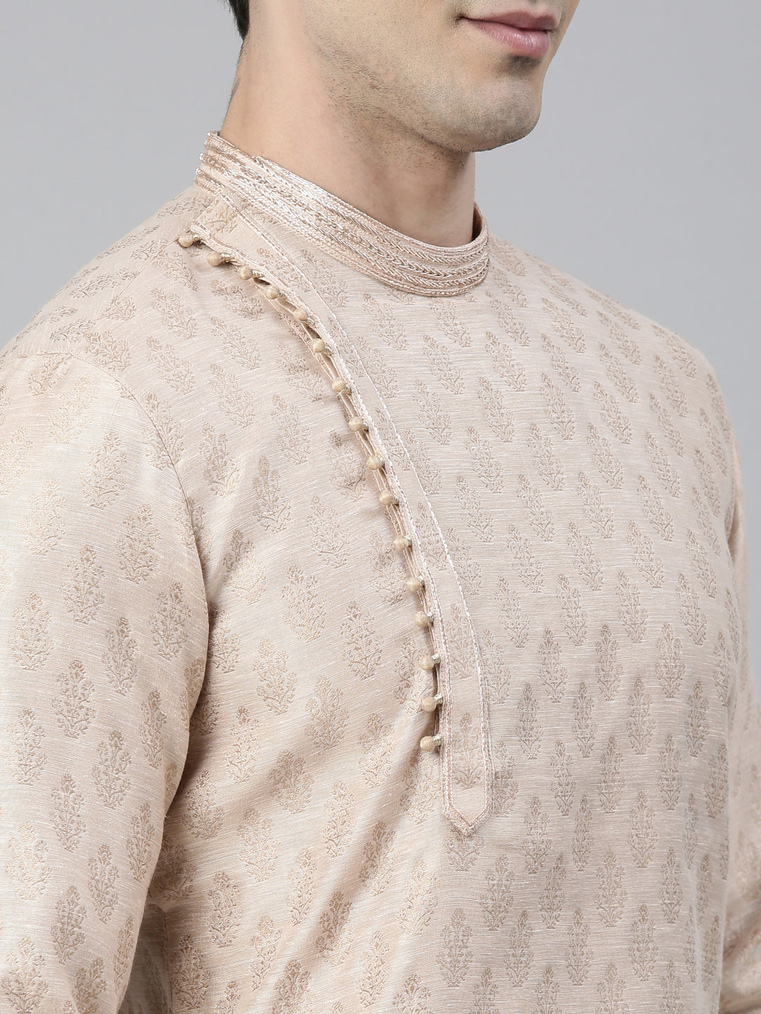 Peach Jacquard Side Placket kurta set