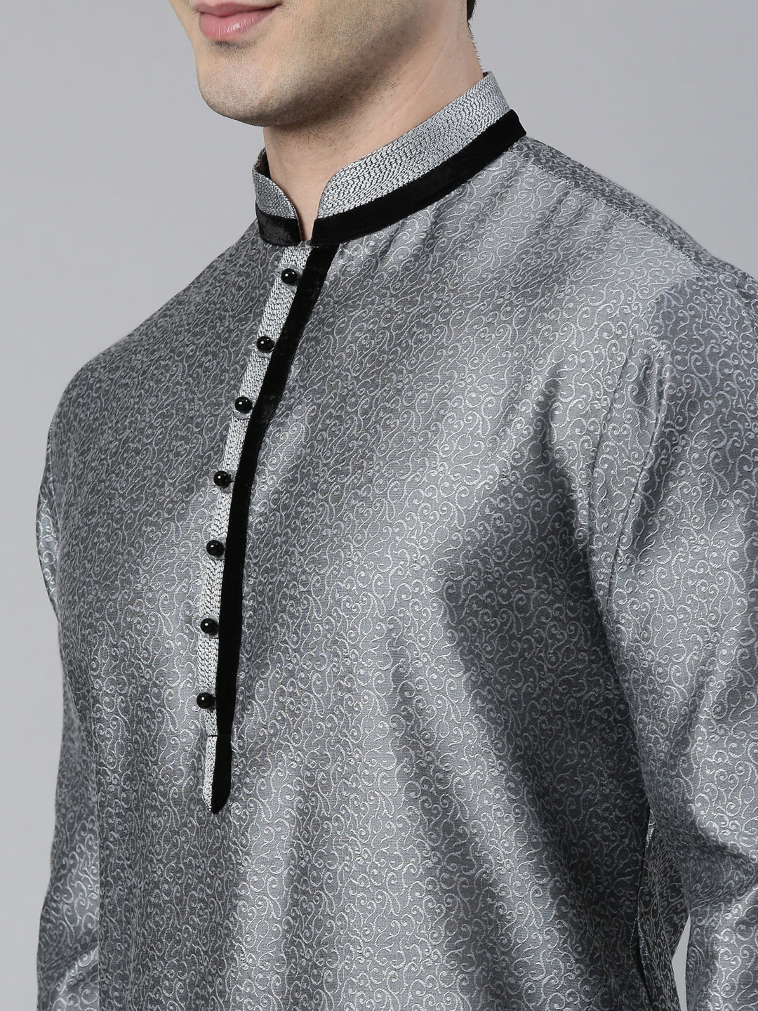Grey Jacquard Kurta Set