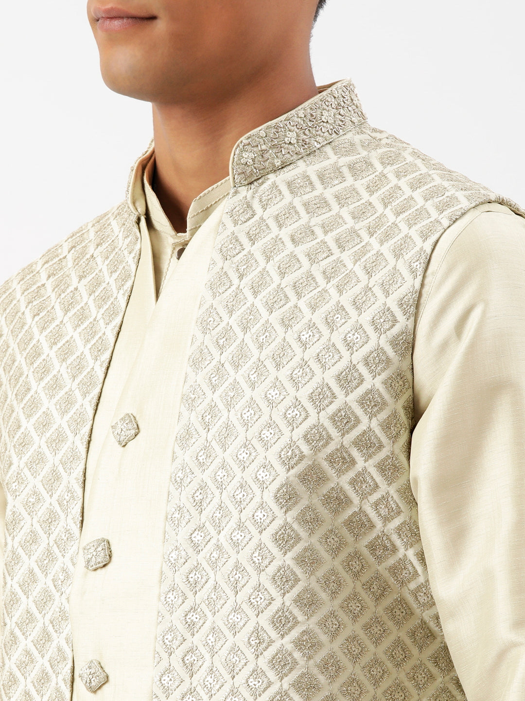Sage Green Embroiderd Layered Jacket Kurta Set