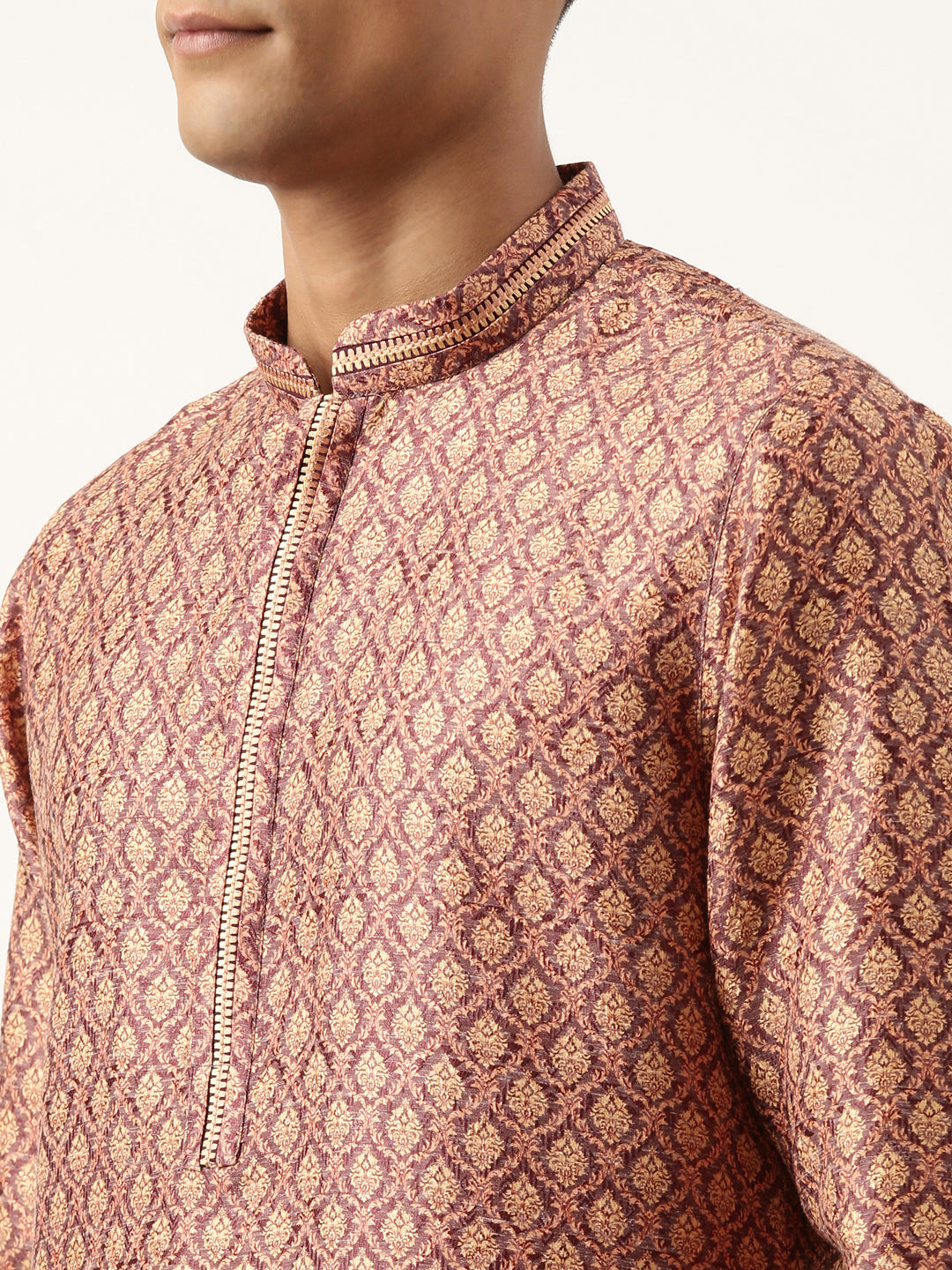 Wine Baroque Printed Kurta Set