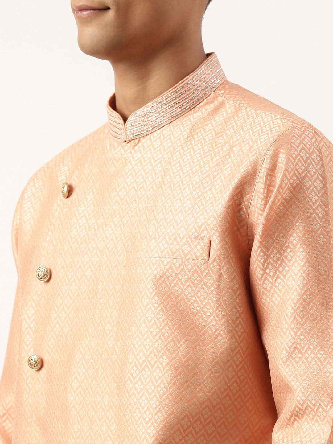 Orange Jacquard Kurta Set