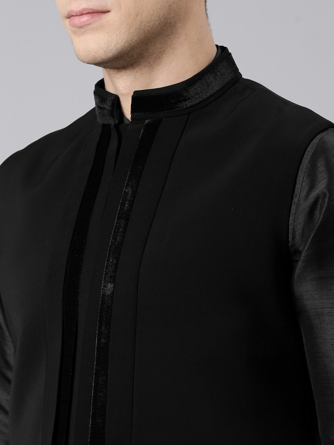 Black Pleated Jacket Kurta Set