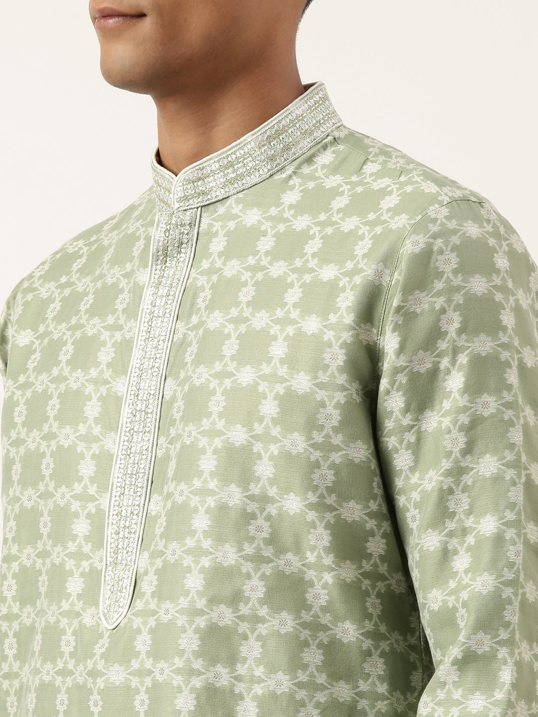 Green Jacquard Silk Kurta Set