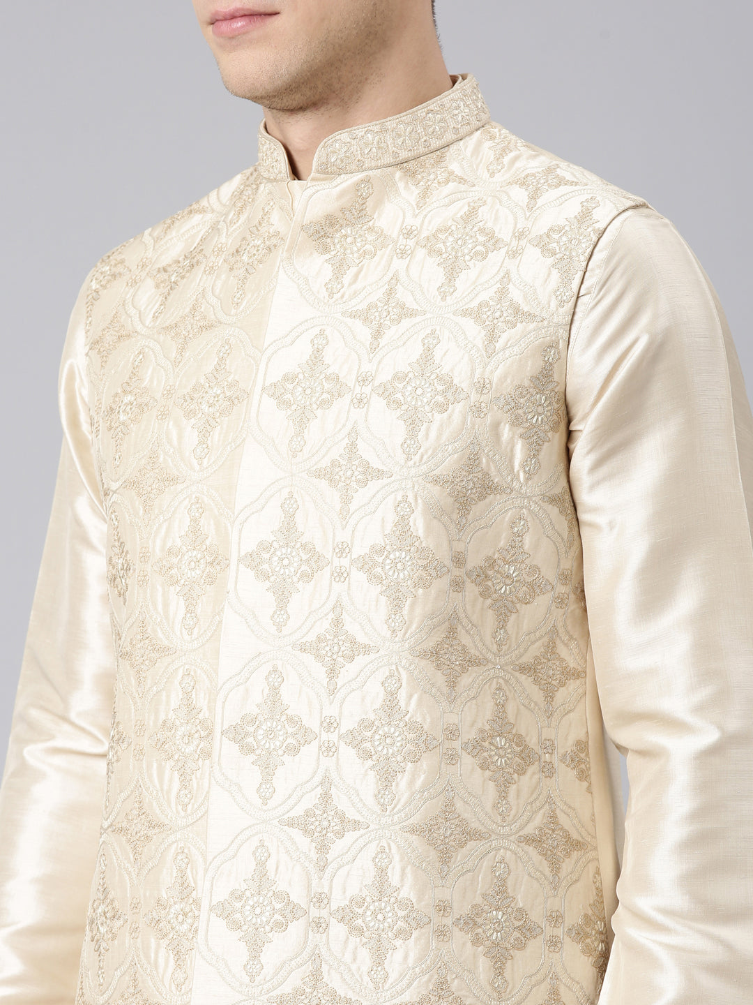 Beige Dori Embroidery Jacket Kurta Set