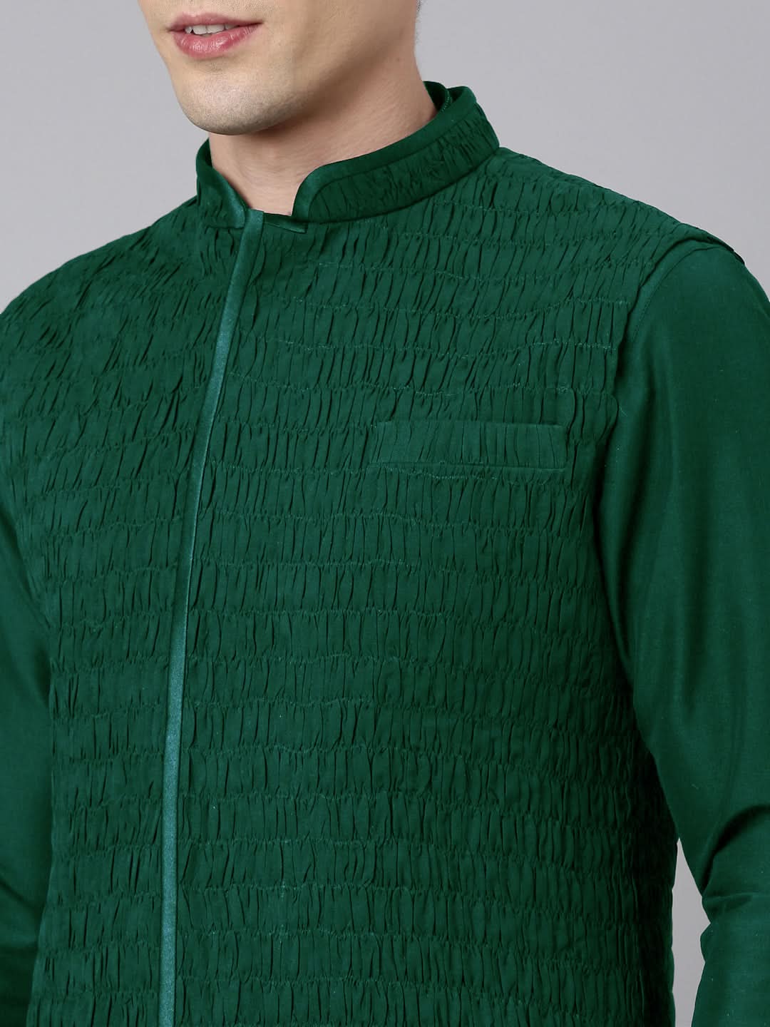 Green Ruching Jacket Kurta Set