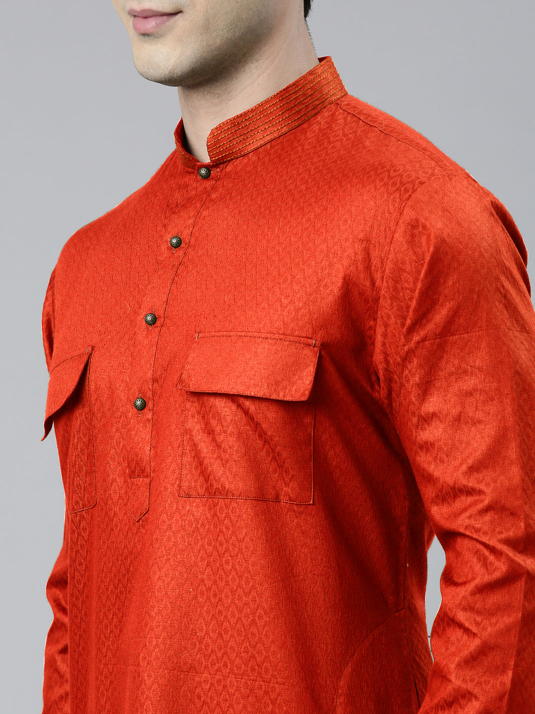Rustic Cotton Pathani Kurta Set with Patch pocket