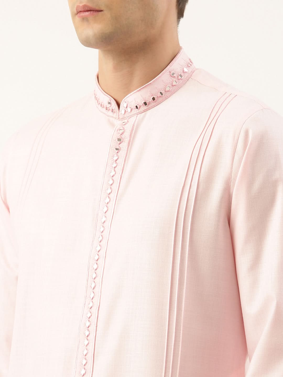 Pink cotton Front Open Embroidered Kurta Set