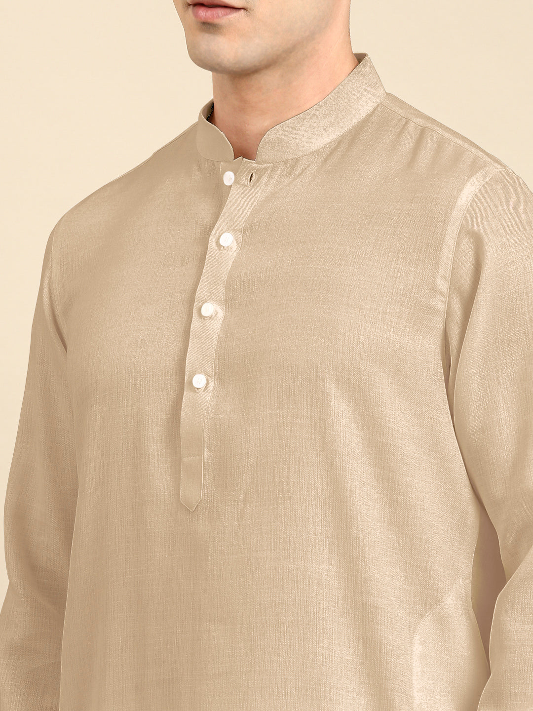 Beige Twill Weave Cotton Kurta  Set