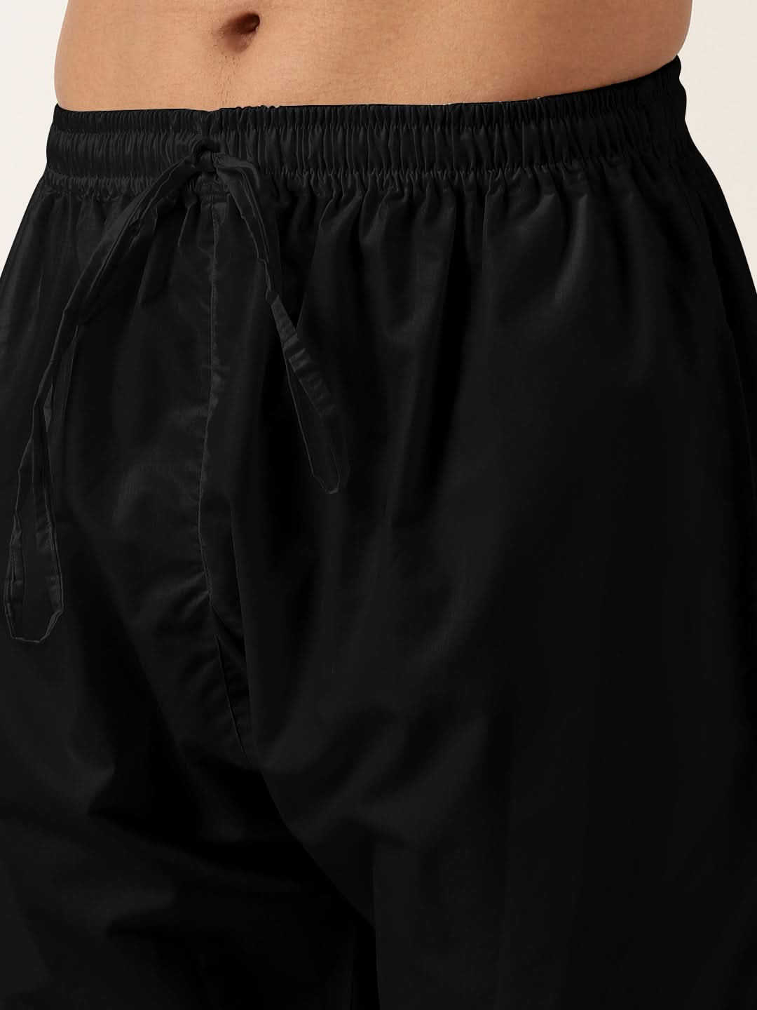 Black Pleated Cotton Kurta Set