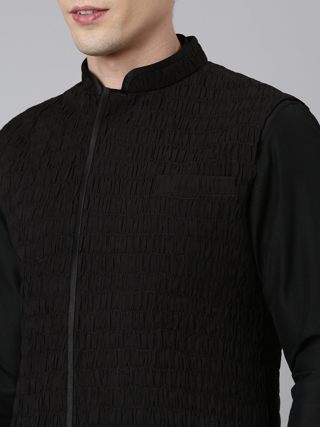 Black Ruching Jacket Kurta Set
