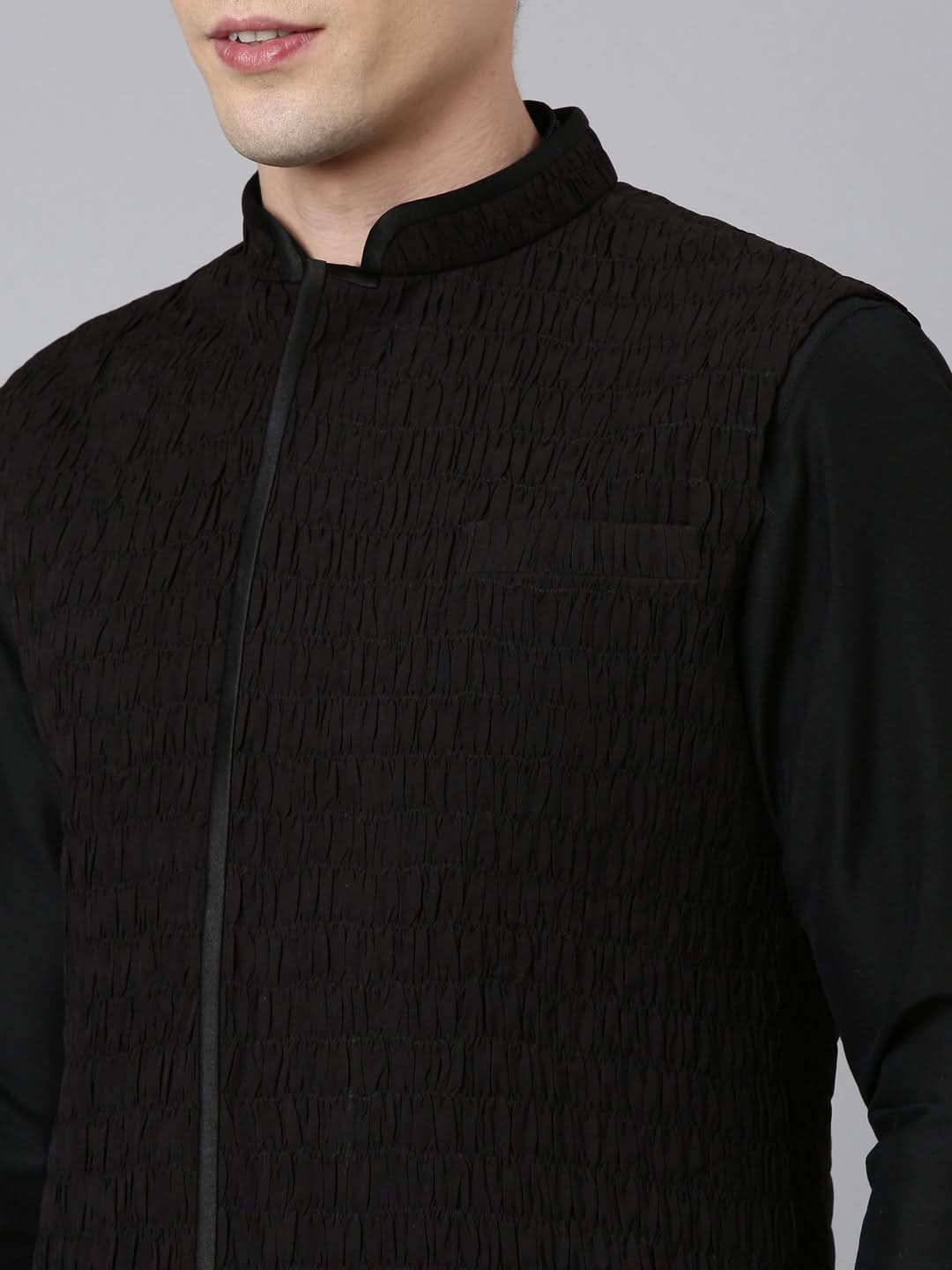 Black Ruching Jacket Kurta Set