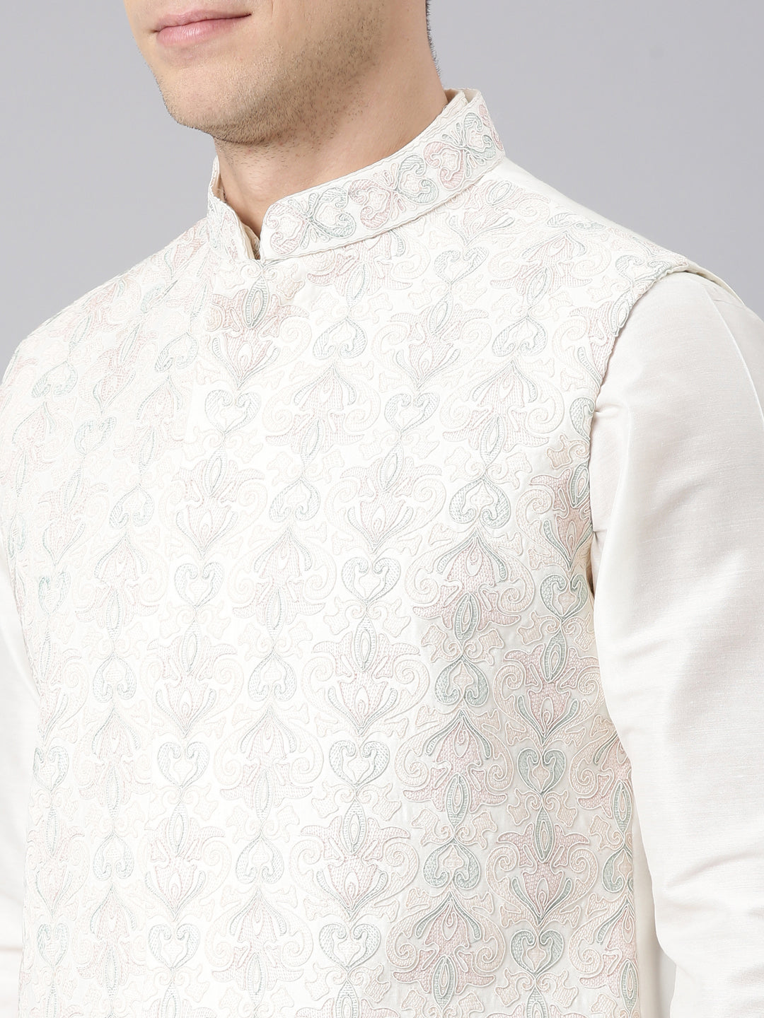Cream Dori Embroidery Jacket Kurta Set