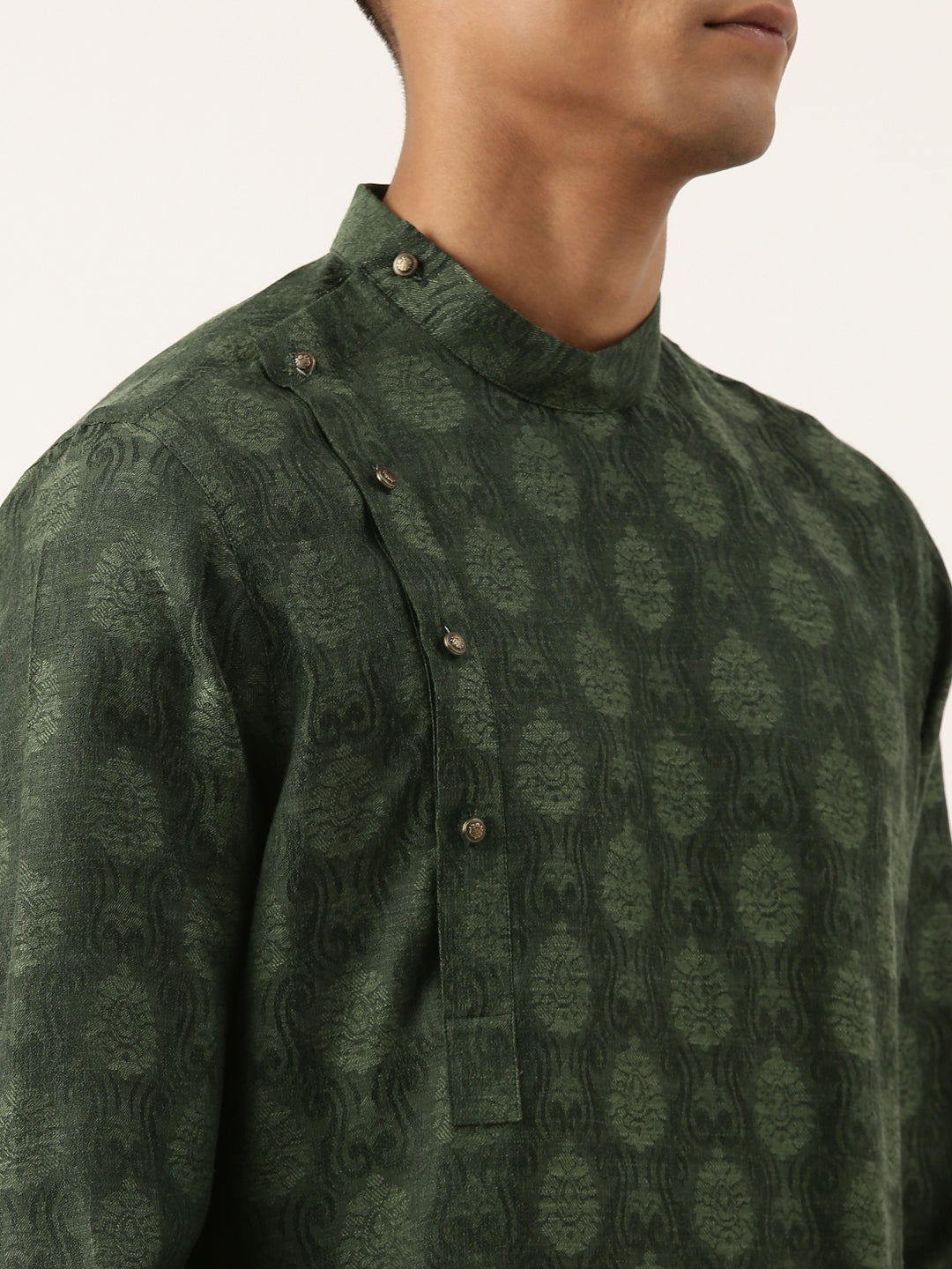 Olive Self design Side Open Kurta Set