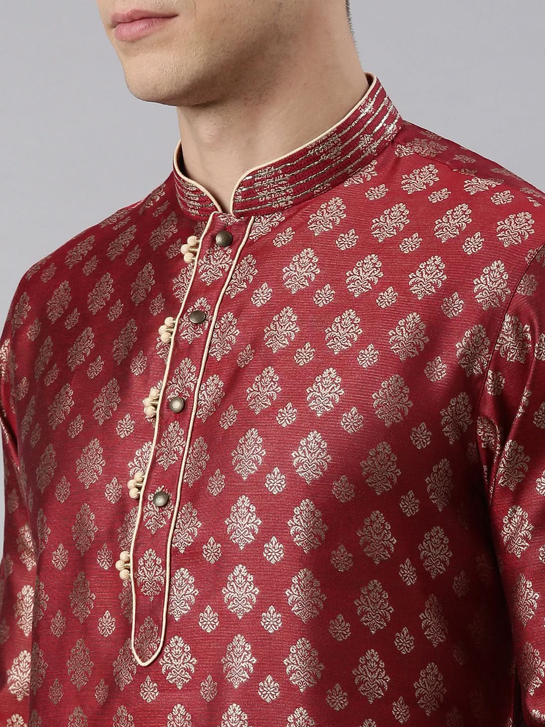 Maroon Jacquard Kurta Set