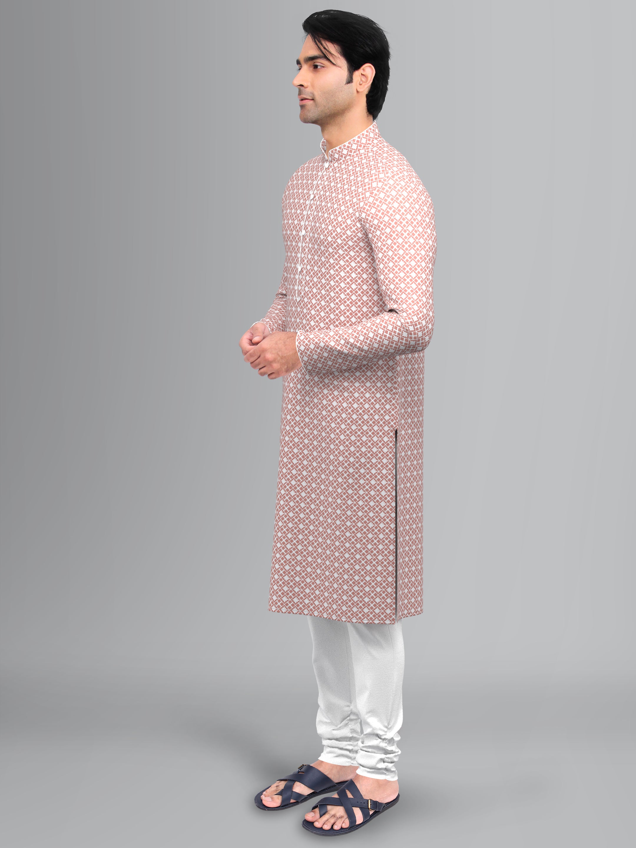 Peach Chikankari Kurta Set