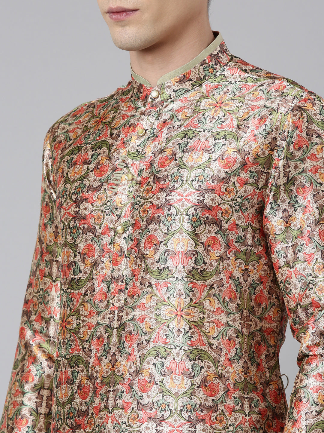Beige Art Nouveou Printed Kurta