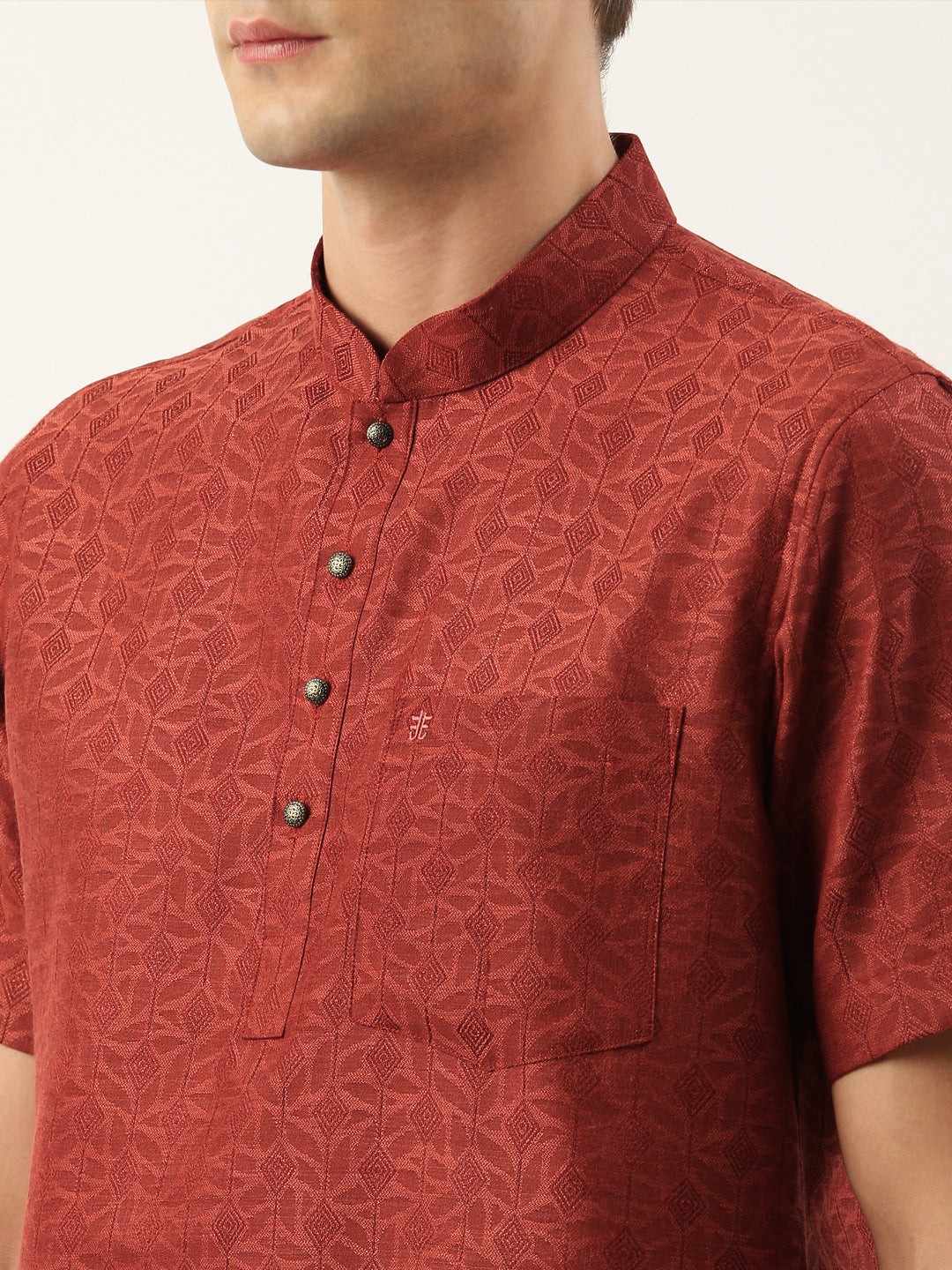 Rust cotton Jacquard Short Kurta