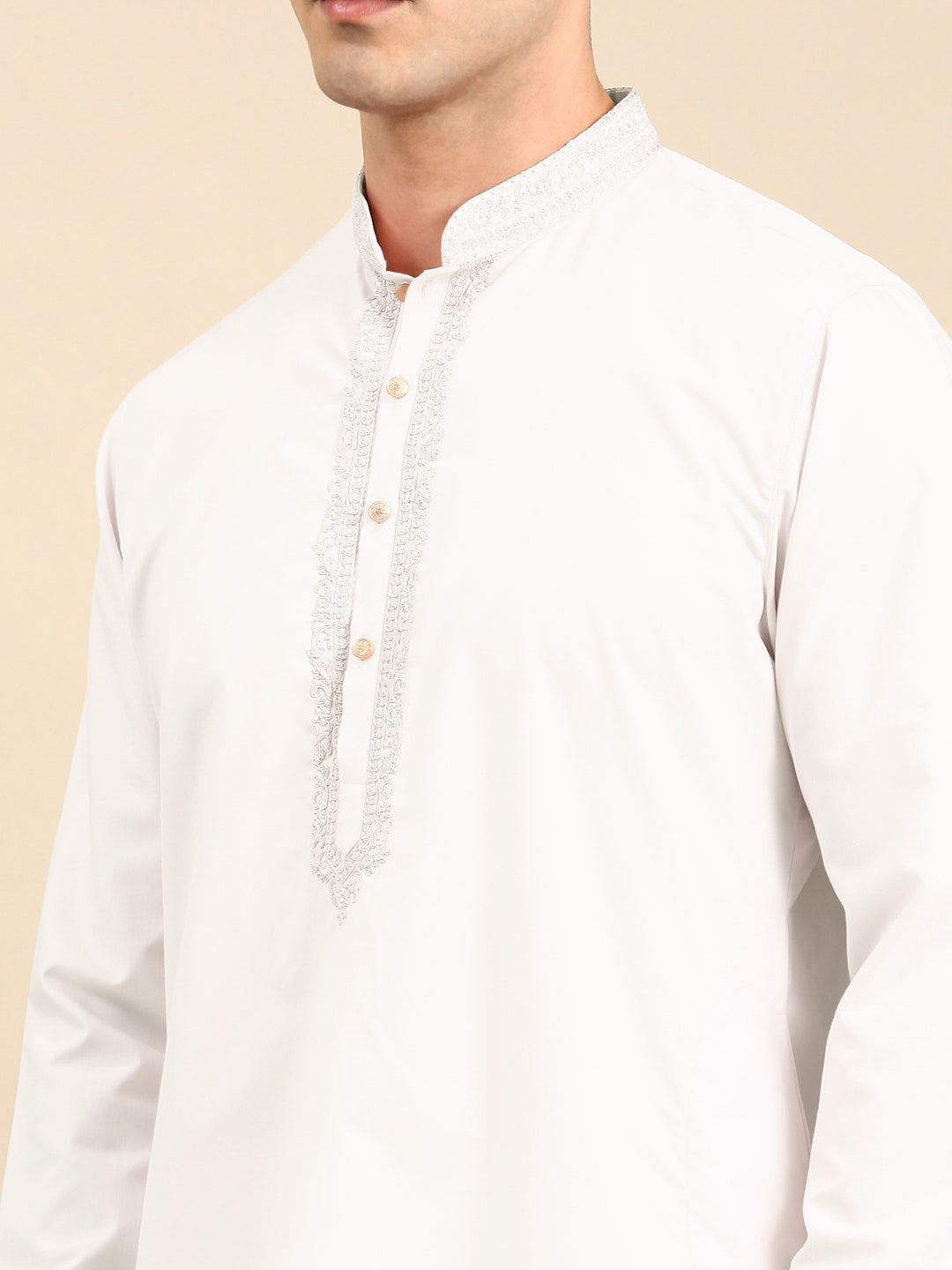 White Cotton Dori Embroidered Kurta Set