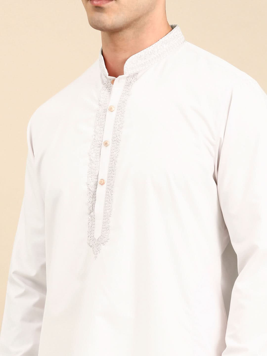 White Cotton Dori Embroidered Kurta Set