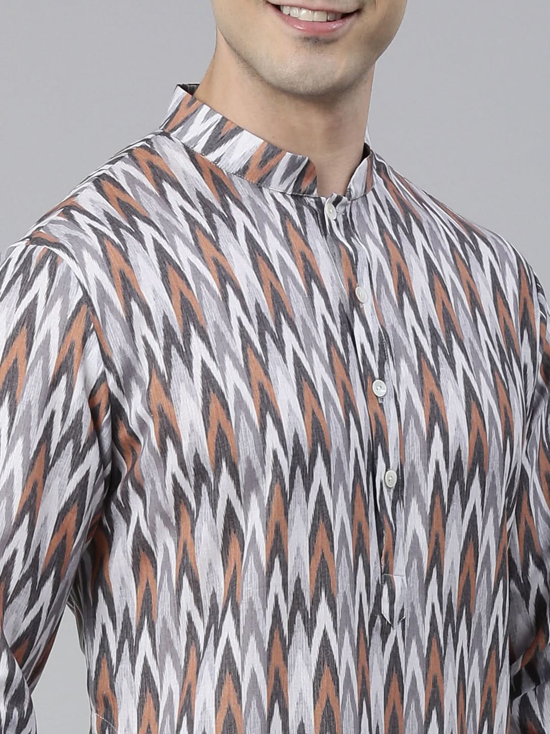 Grey Ikat Printed Kurta Set