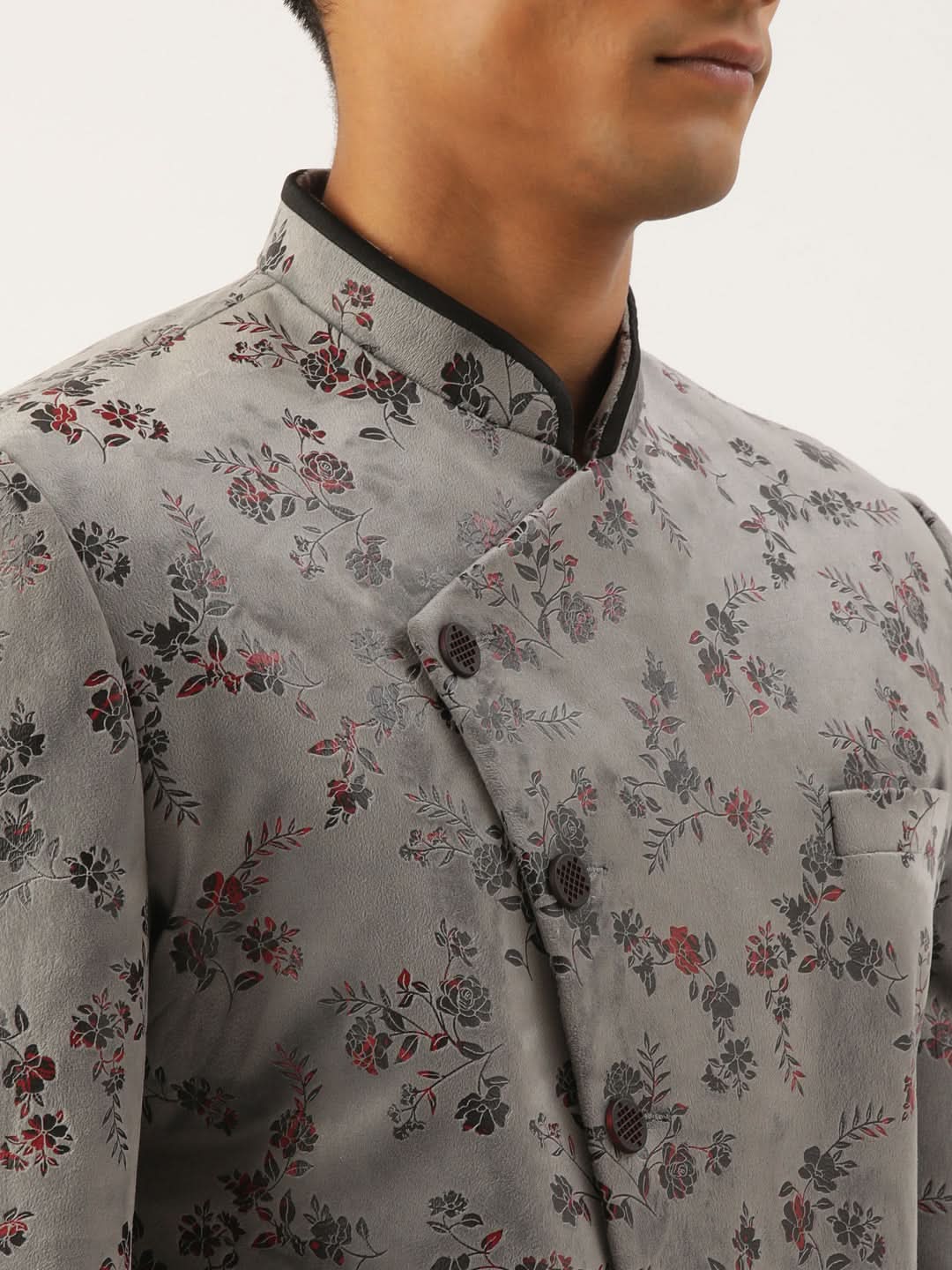 Grey Printed Angrakha Indowestern