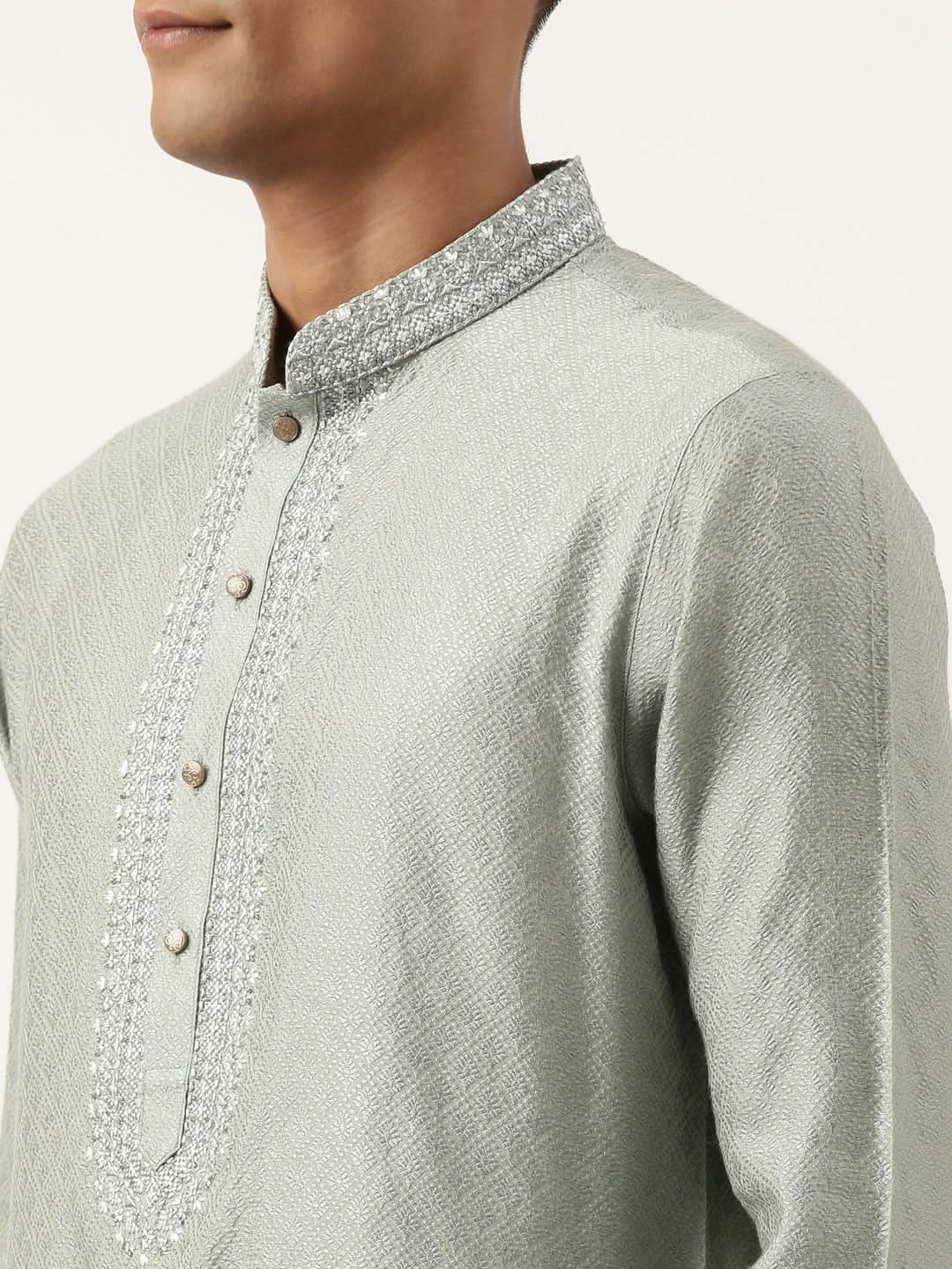 GREYISH BLUE JACQUARD KURTA