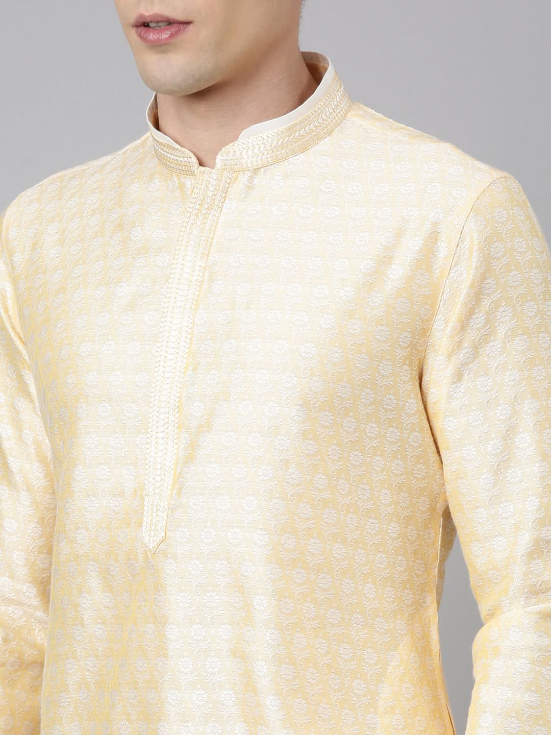 Yellow Banarasi Jacquard Kurta Set