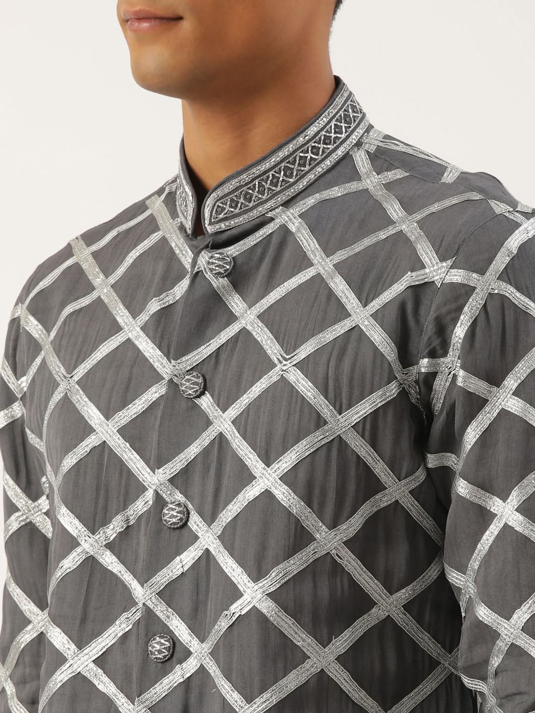 Grey Gota Embroidery Kurta Set