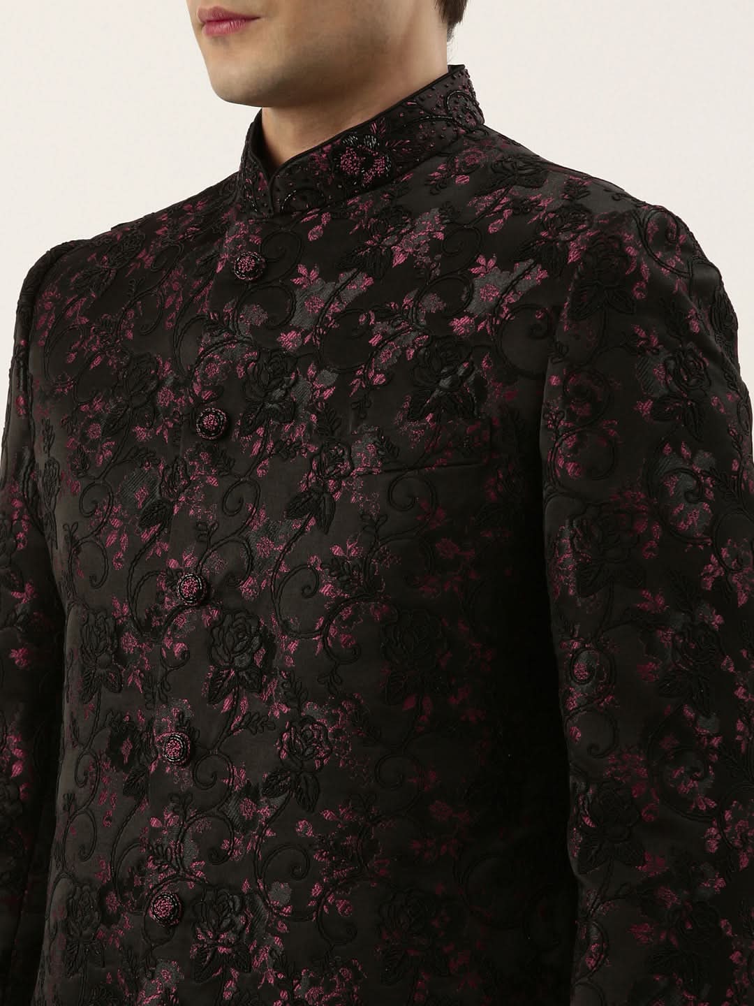 Wine Cord dori embroidered Indowestern