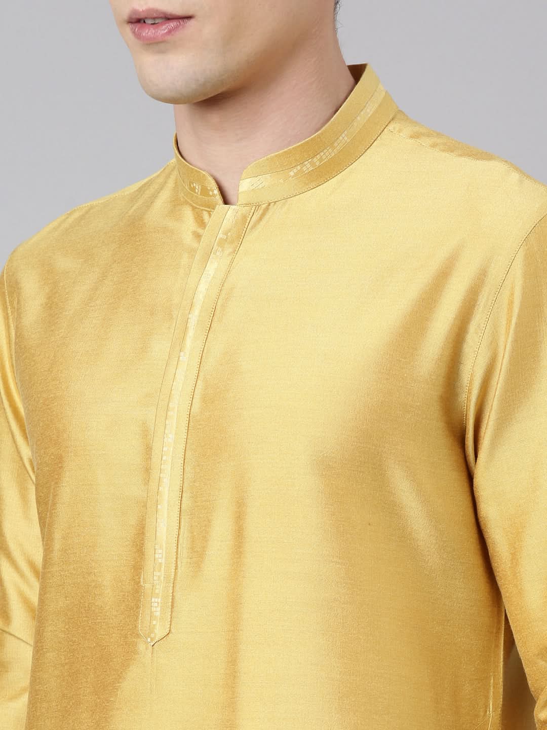 Mustard Jacquard Jacket With Kurta Set