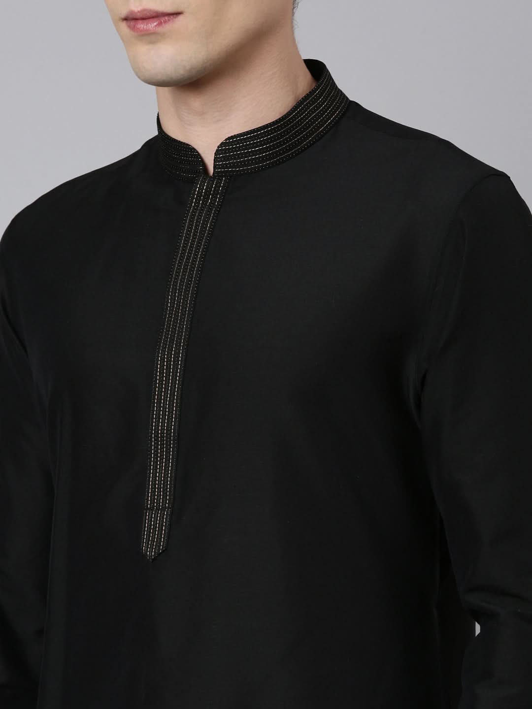 Black Net Printed Jacket With Black Kurta