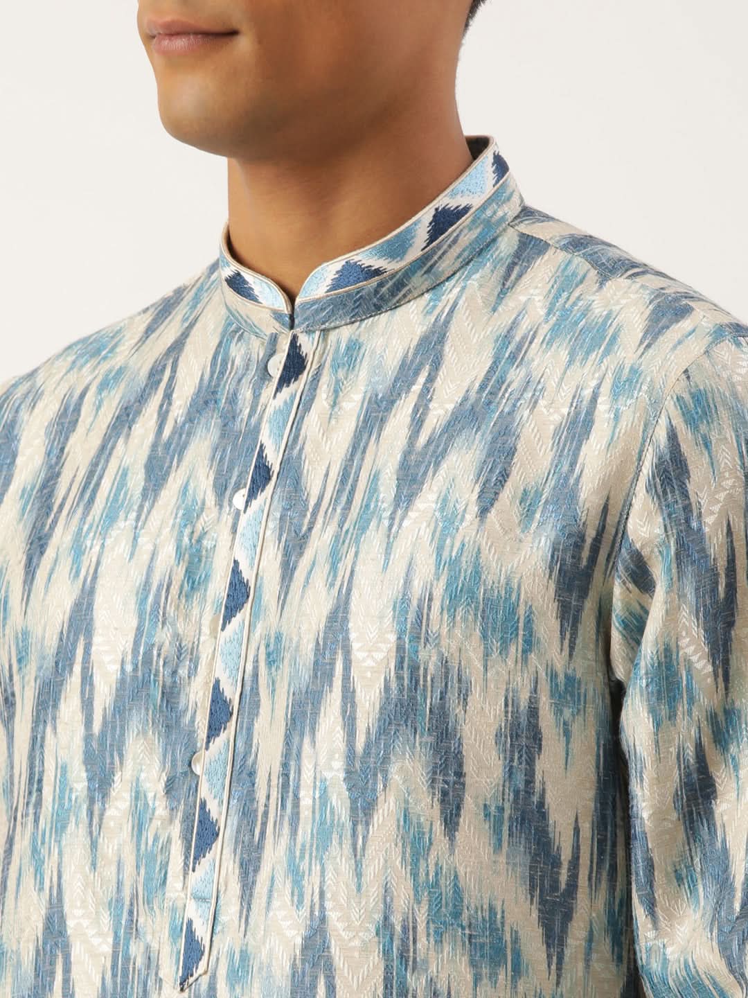 Blue Ikat Printed Kurta Set