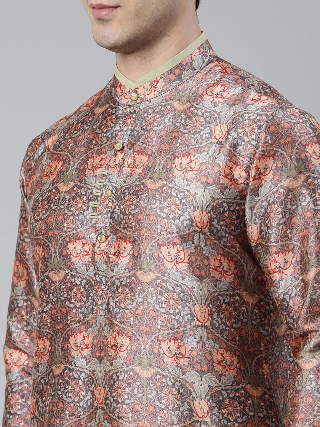 Grey Art Nouveou Floral Printed Kurta